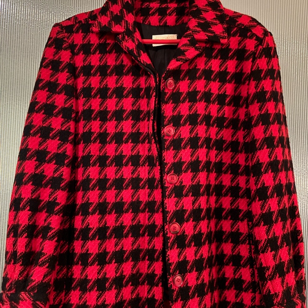Vintage Pendleton Wool Jacket Red Black Houndstoo… - image 1